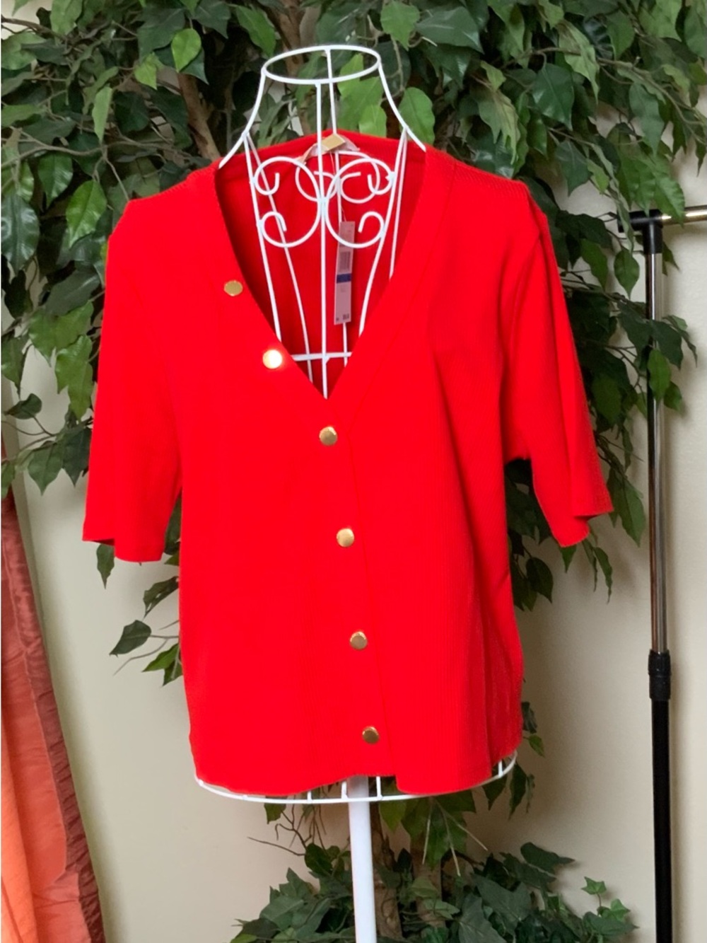 Michael Kors Red Button-Front V-Neck Top